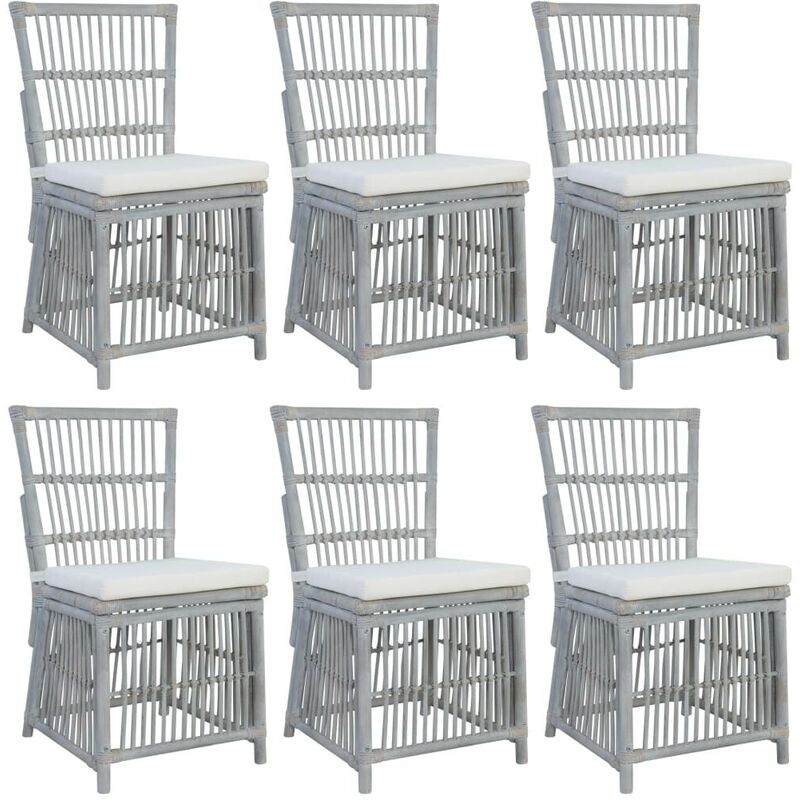 

Sillas de comedor con cojines 6 unidades ratán natural gris - Hommoo