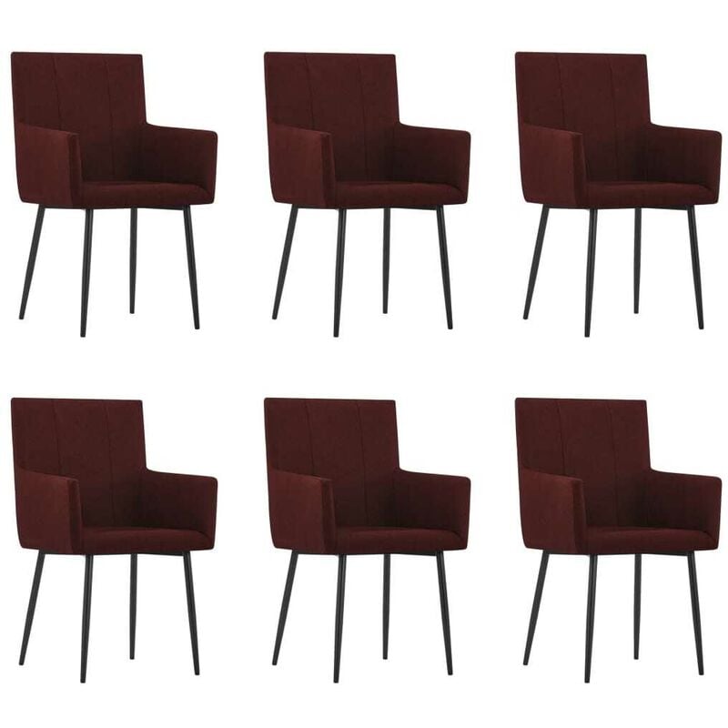 

Sillas de comedor con reposabrazos 6 uds tela color vino tinto - Hommoo
