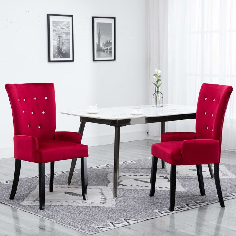 

Sillas de comedor con reposabrazos terciopelo rojo 2 unidades - Hommoo