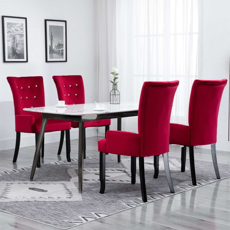 

Sillas de comedor con reposabrazos terciopelo rojo 4 unidades - Hommoo