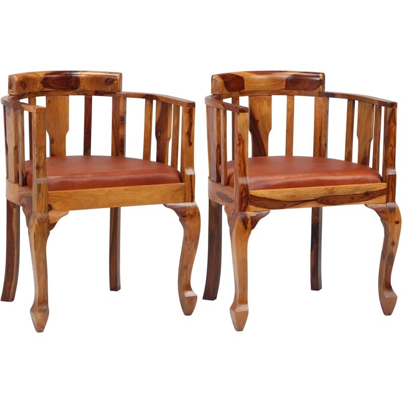 

Hommoo Sillas de comedor de cuero y madera sheesham maciza 2 unidades