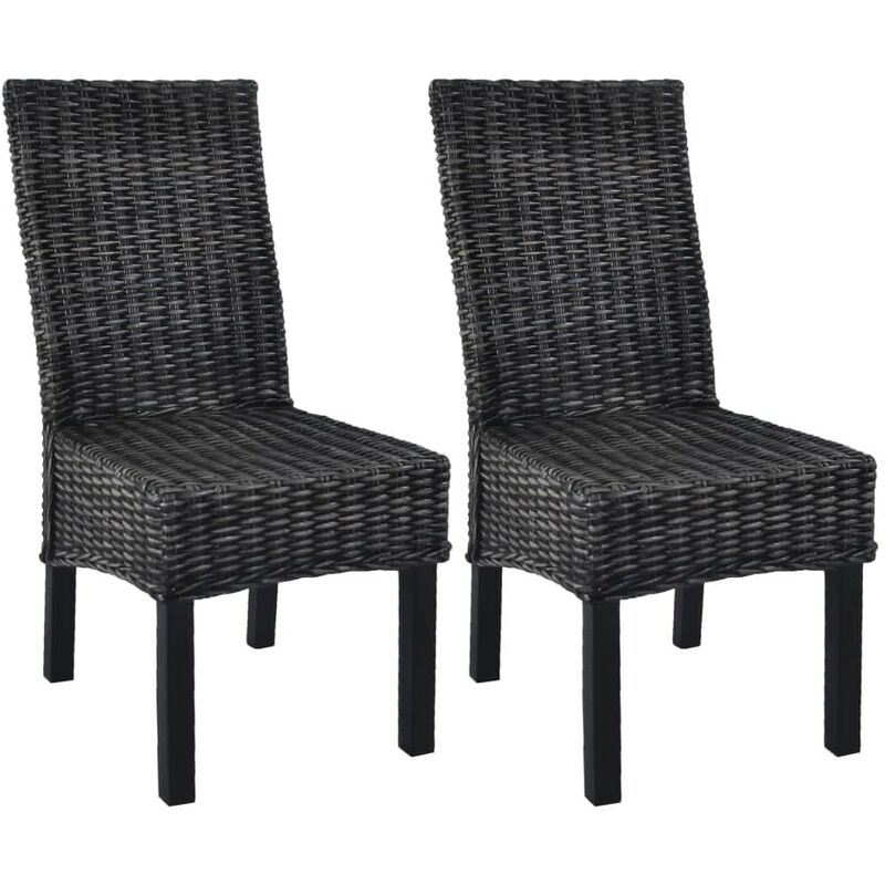 

Sillas de comedor ratán Kubu y madera mango negro 2 unidades - Hommoo