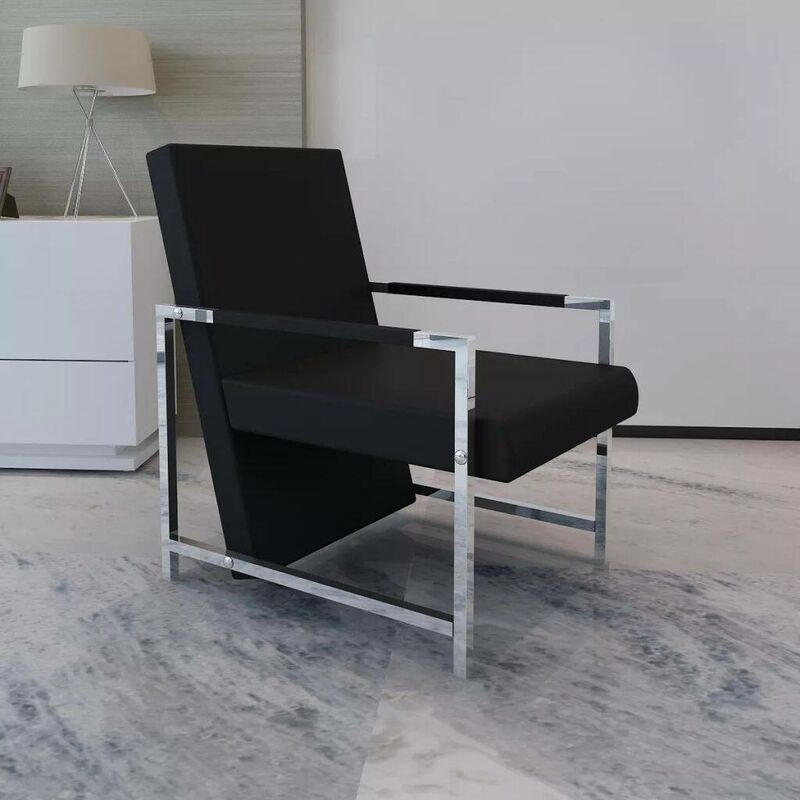 

Sillón con patas cromadas y cuero artificial negro - Hommoo