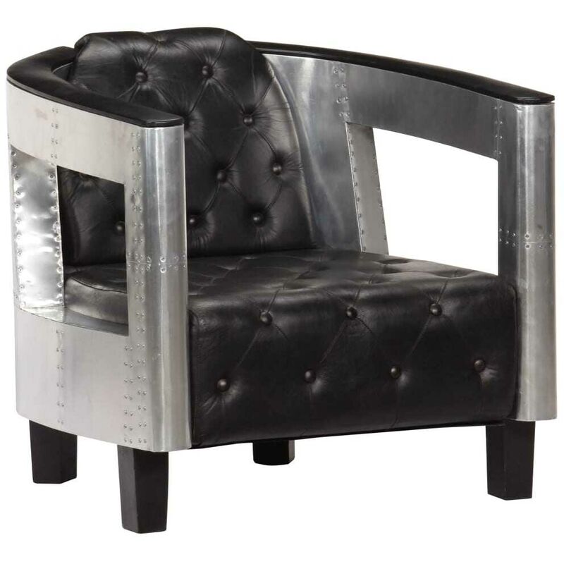 

Hommoo - Sillón de aviador de cuero auténtico negro