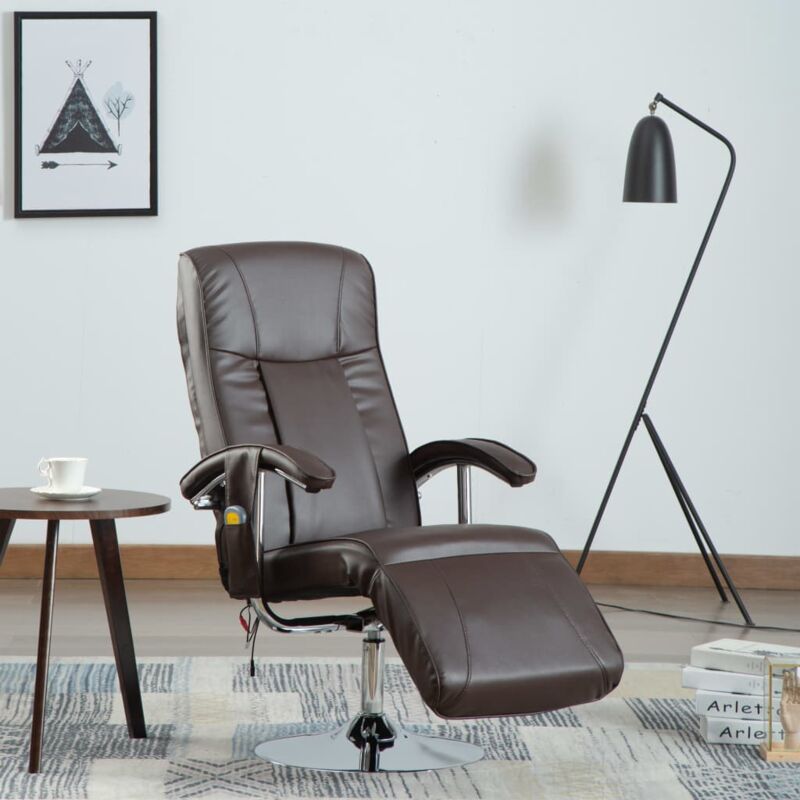 

Sillón de masaje de cuero sintético marrón - Hommoo
