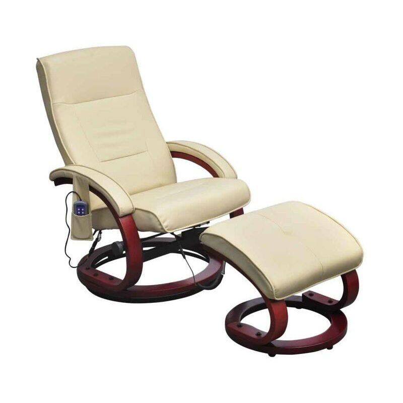 

Sillón de masaje eléctrico y reposapiés cuero artificial crema - Hommoo