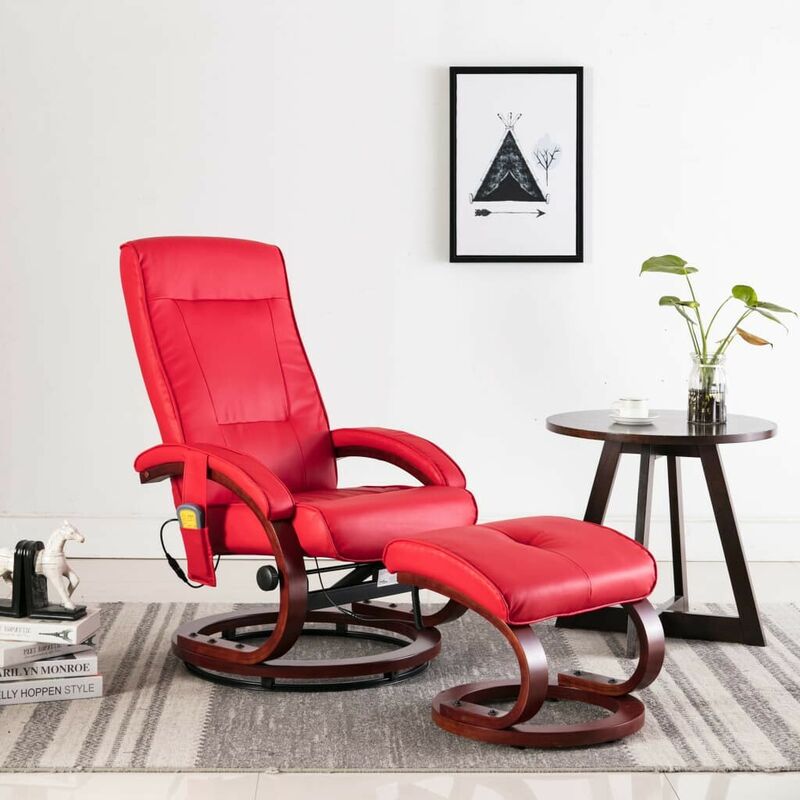 

Sillón de masaje reclinable con reposapiés cuero sintético rojo - Hommoo