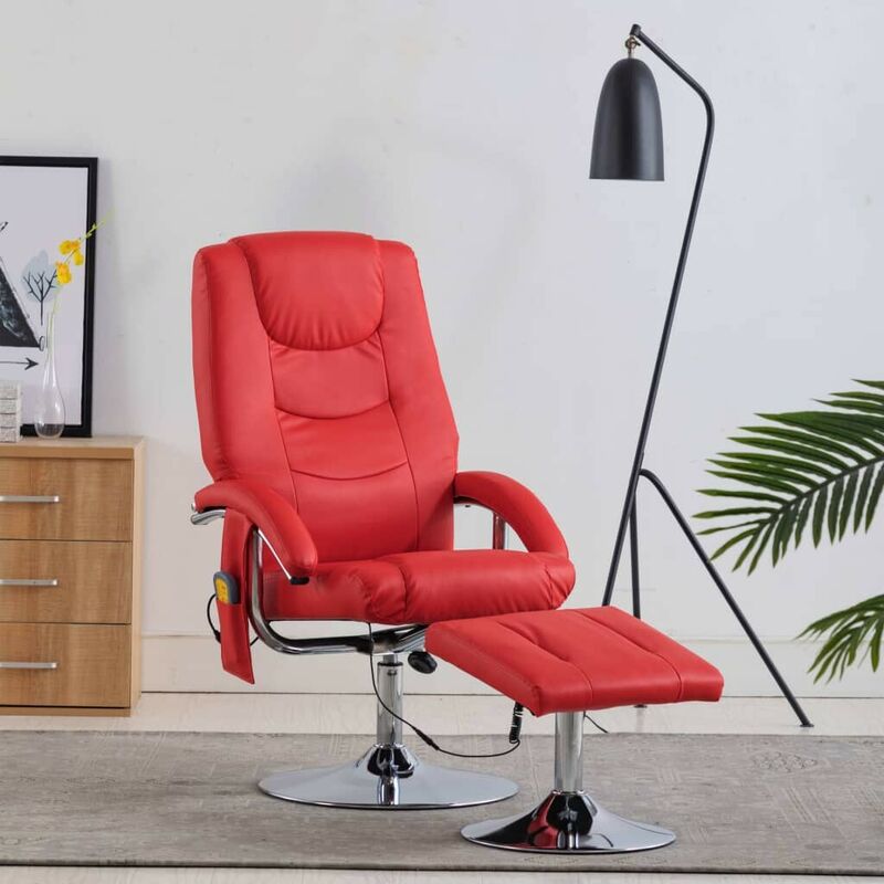 

Sillón de masaje reclinable con reposapiés cuero sintético rojo - Hommoo