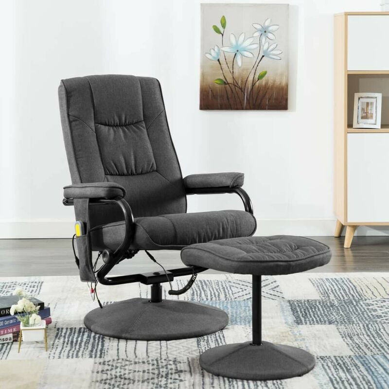 

Hommoo - Sillón de masaje reclinable con reposapiés tela gris oscuro