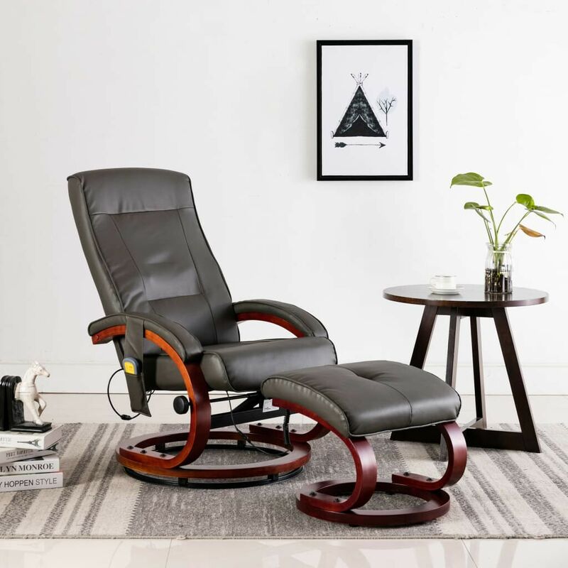 

Hommoo - Sillón de masaje reclinable y reposapiés cuero sintético gris
