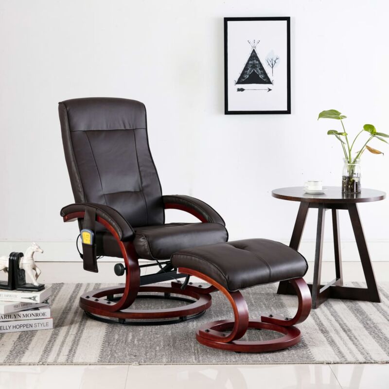 

Sillón de masaje reclinable y reposapiés cuero sintético marrón - Hommoo