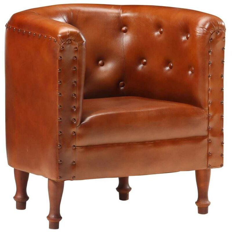 

Hommoo Sillón diseño de cubo cuero auténtico marrón