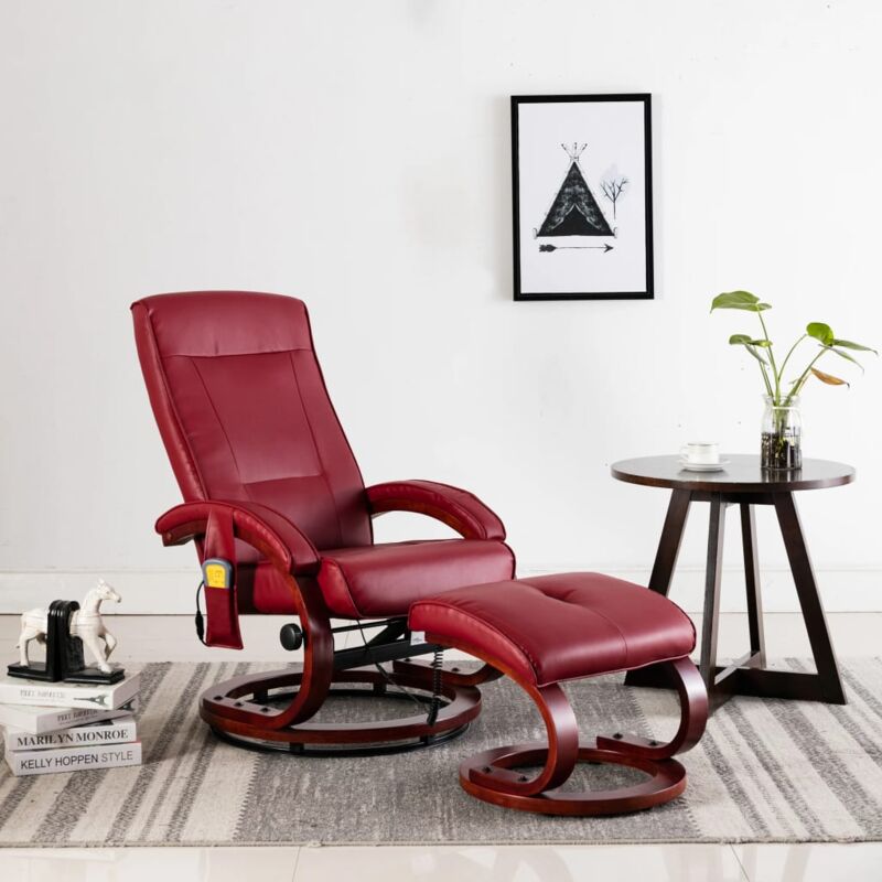 

Sillón masaje reclinable reposapiés cuero sintético color vino - Hommoo