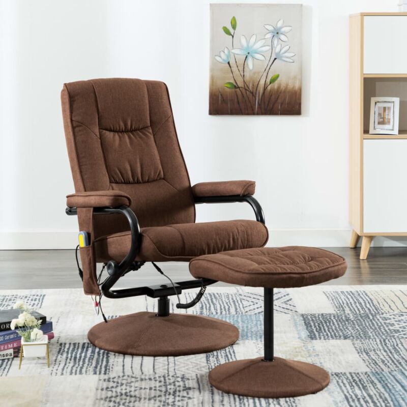 

Sillón masaje reclinable y reposapiés de tela marrón - Hommoo