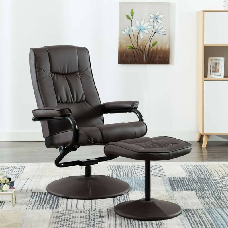 

Sillón para la TV con reposapiés cuero sintético marrón - Hommoo
