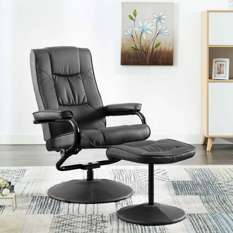 

Sillón para TV con reposapiés cuero sintético gris - Hommoo