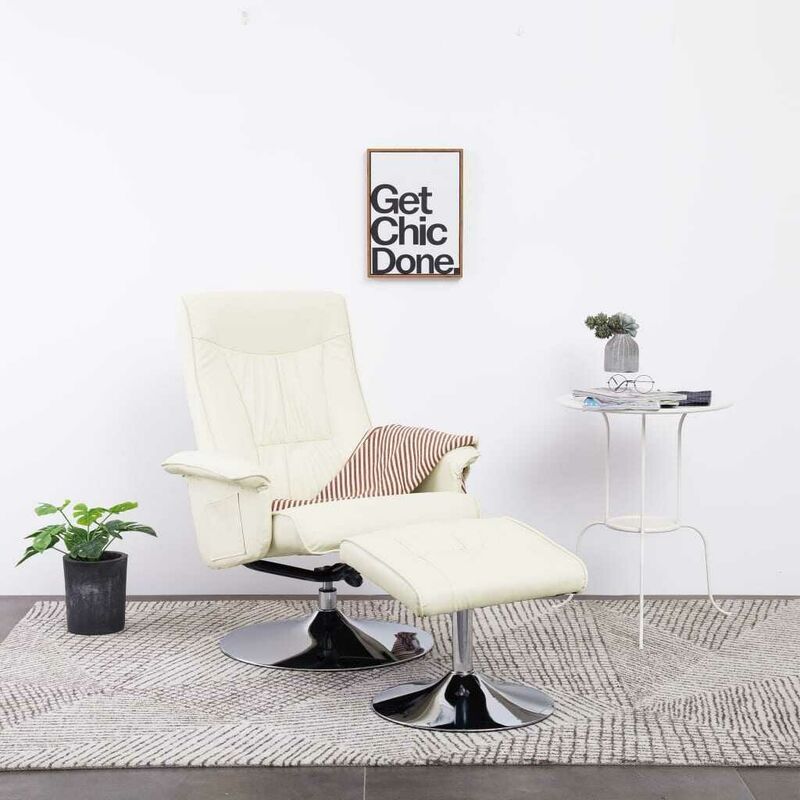 

Sillón reclinable con reposapiés cuero sintético color crema - Hommoo