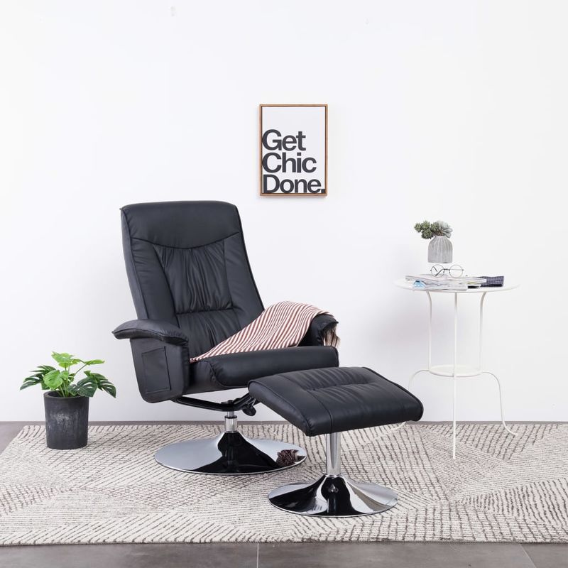 

Sillón reclinable con reposapiés cuero sintético negro - Hommoo