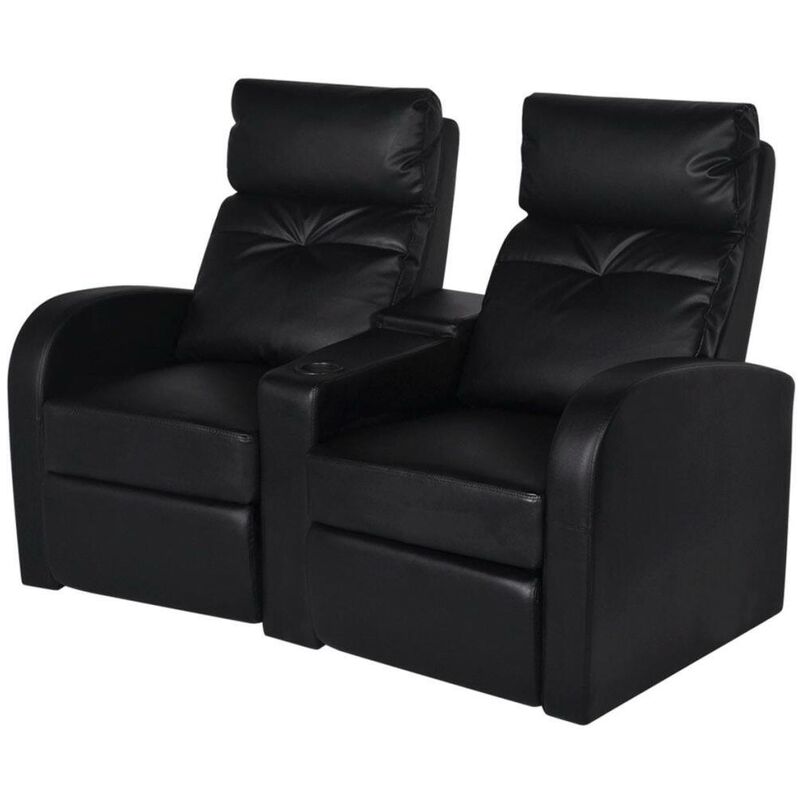 

Sillón reclinable de 2 plazas de cuero artificial negro - Hommoo