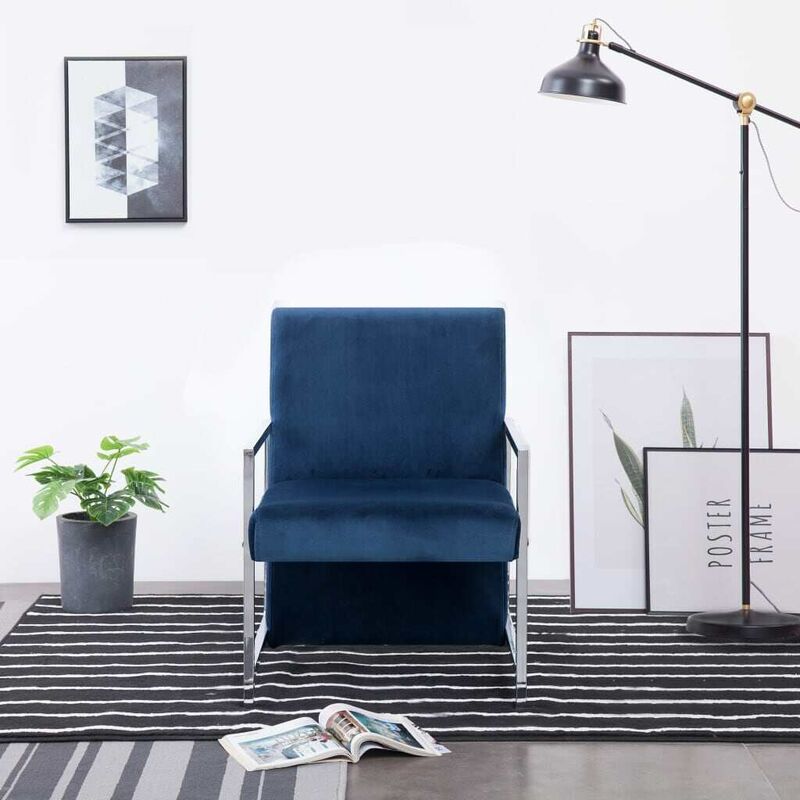 

Sillón con patas cromadas de terciopelo azul - Hommoo