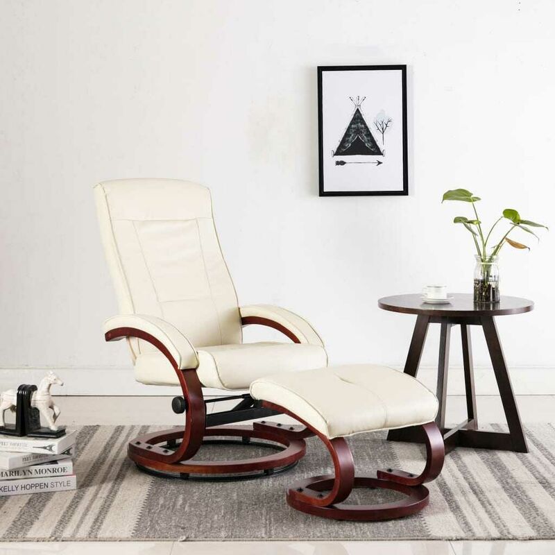 

Sillón reclinable con reposapiés cuero sintético color crema - Hommoo