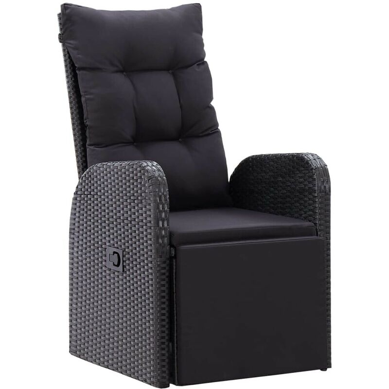 

Sillón reclinable de jardín con cojín ratán sintético negro - Hommoo