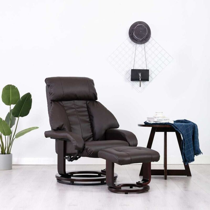 

Sillón reclinable para TV con reposapiés cuero sintético marrón - Hommoo
