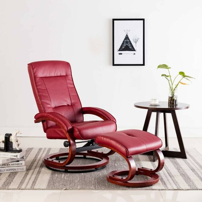 

Sillón reclinable y reposapiés cuero sintético color vino tinto - Hommoo