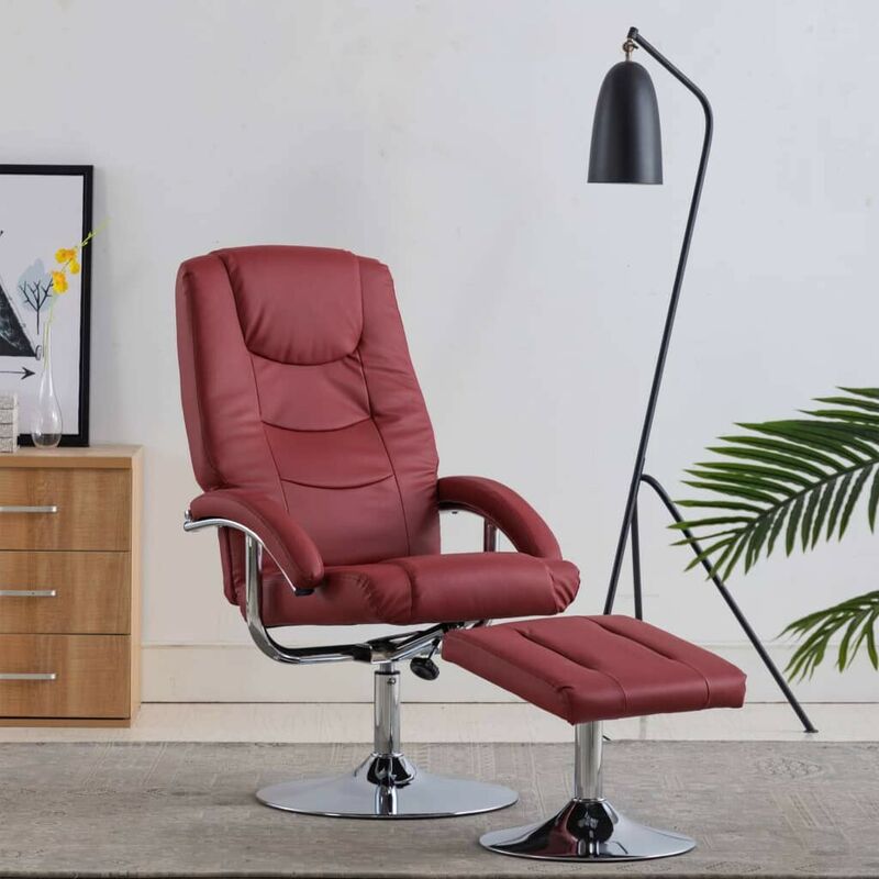 

Sillón reclinable y reposapiés cuero sintético color vino tinto - Hommoo