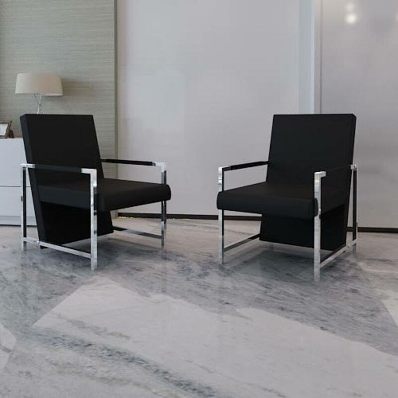 

Sillones 2 unidades estructura cromada cuero sintético negro - Hommoo