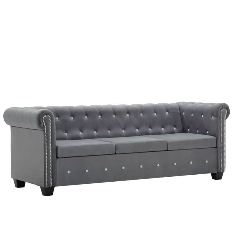 

Hommoo Sofá chesterfield de 3 plazas de terciopelo 199x75x72 cm gris