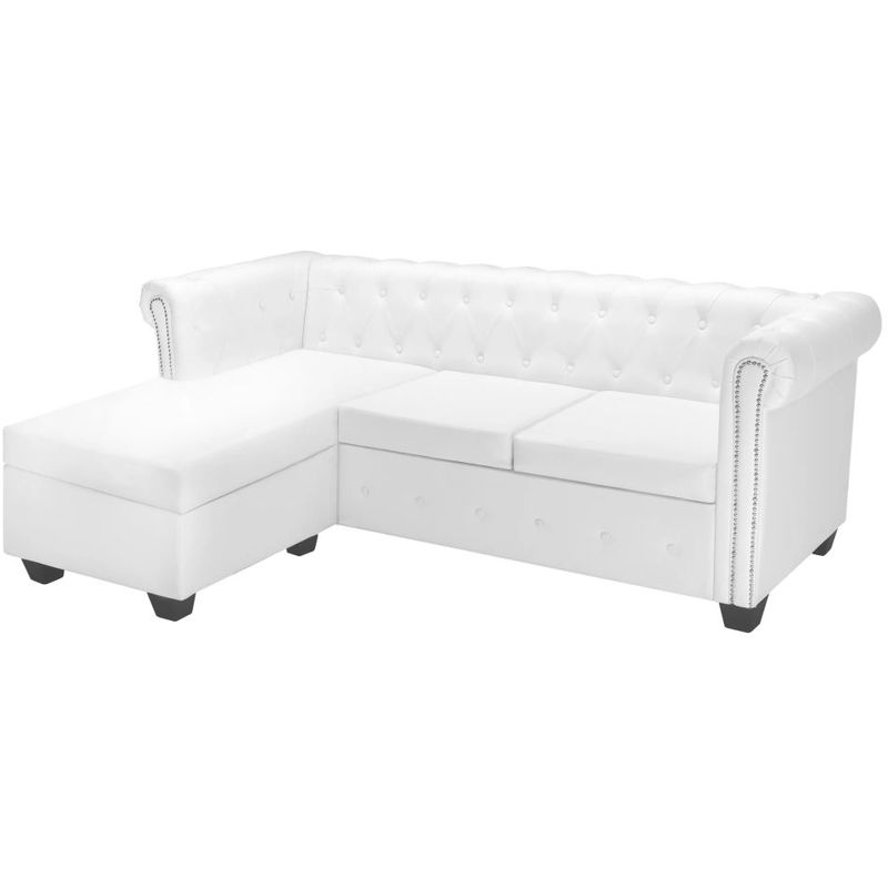 

Sofá Chesterfield en forma L cuero artificial blanco - Hommoo