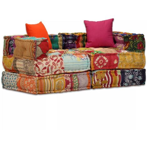 Hommoo Sofá cama modular de 2 plazas de tela Patchwork