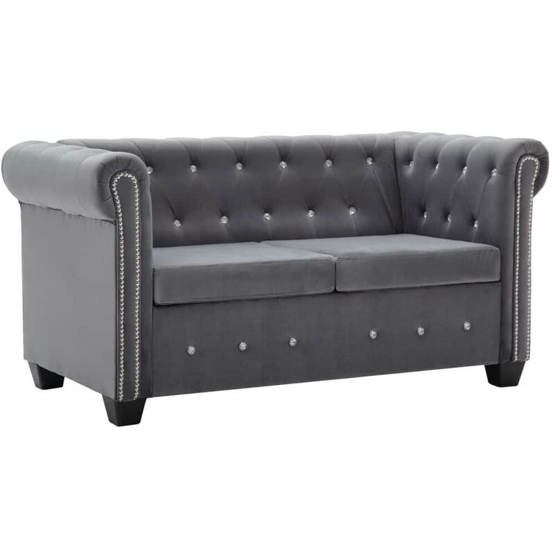 

Sofá chesterfield de 2 plazas de terciopelo 146x75x72 cm gris - Hommoo