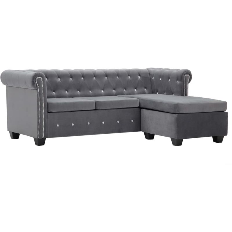 

Sofá chesterfield forma de L de terciopelo 199x142x72 cm gris - Hommoo