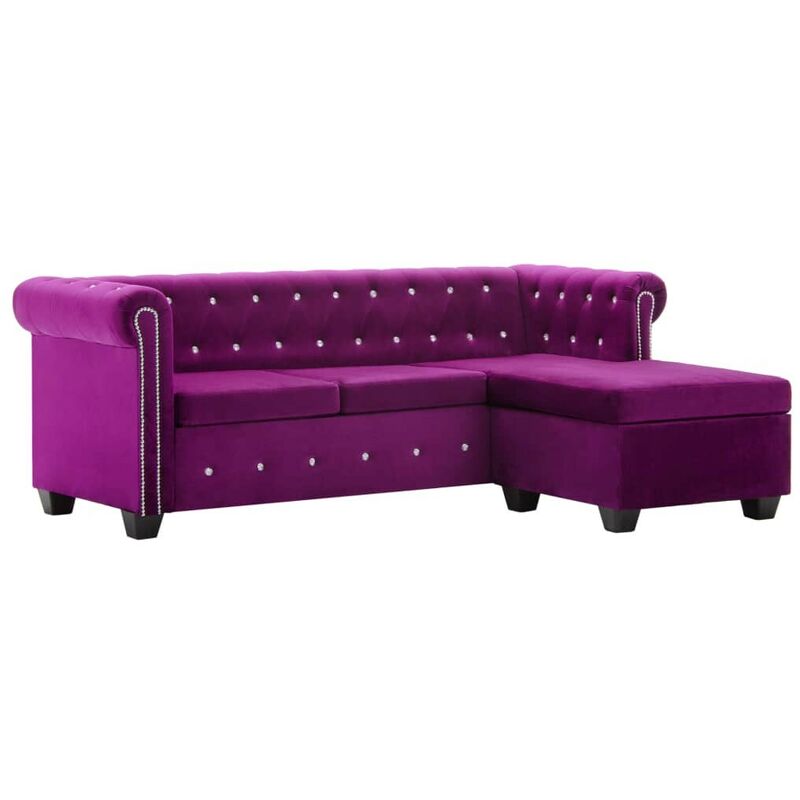

Sofá chesterfield forma de L de terciopelo 199x142x72 cm morado - Hommoo