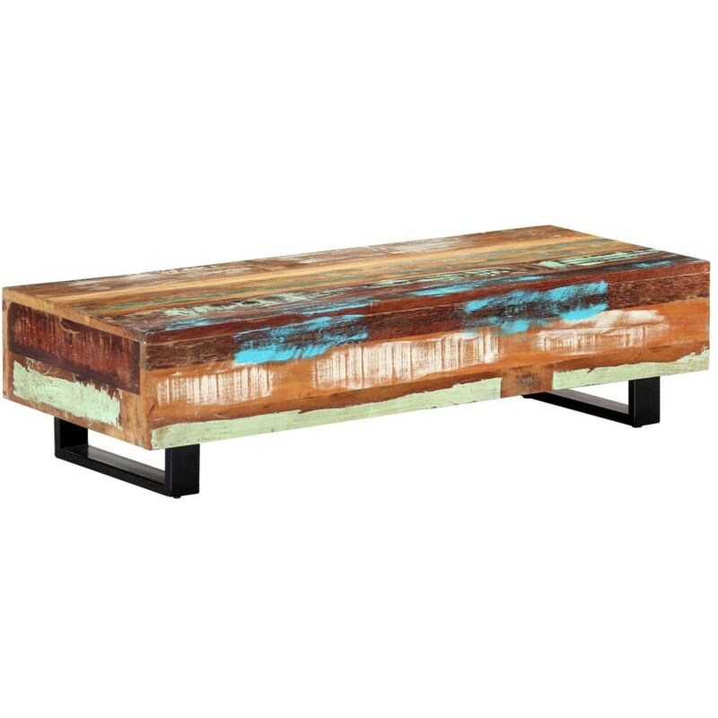 Hommoo - Table basse 120x50x30 cm Bois de recuperation solide et acier HDV13761