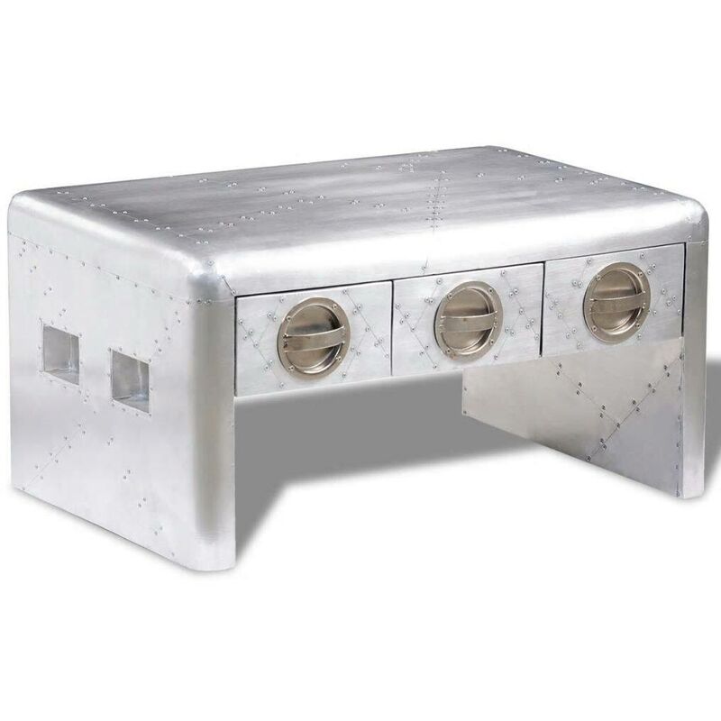 Hommoo - Table basse 3 tiroirs vintage Style d'aviation HDV09061
