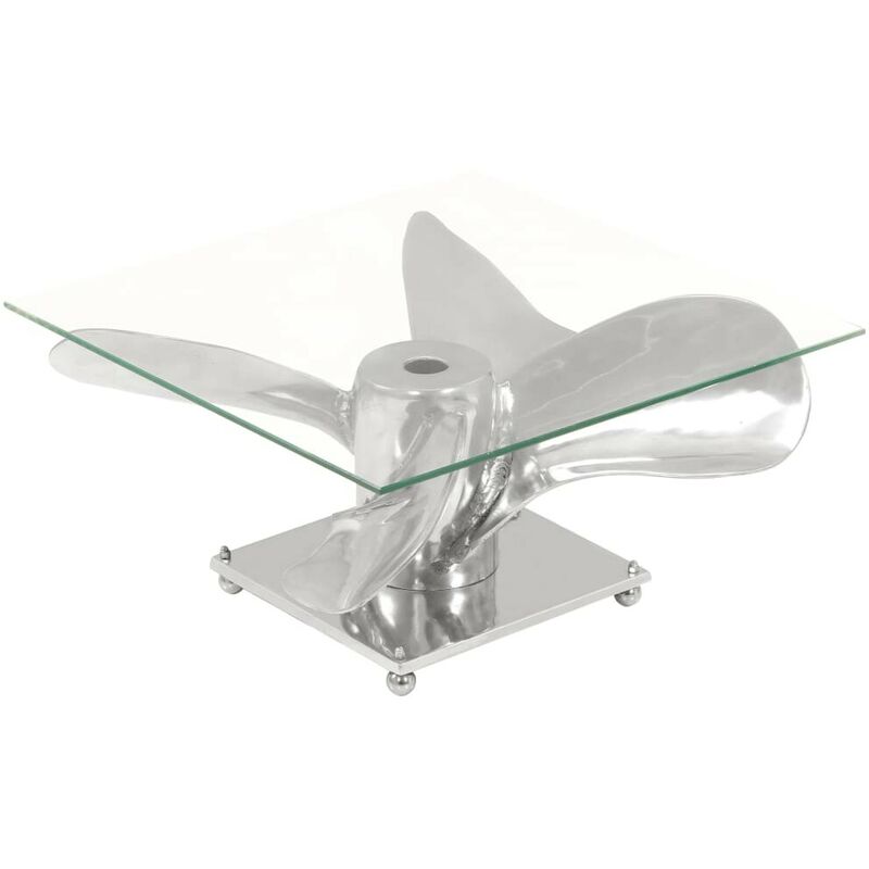 Hommoo - Table basse Argente 60 x 60 x 30 cm Aluminium et verre trempe HDV12434