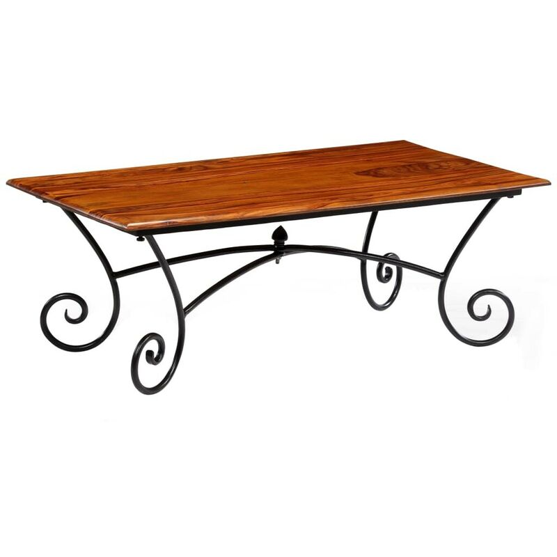 Table basse avec pieds boucles Bois de Sesham 110 x 60 x 39 cm HDV11148 - Hommoo