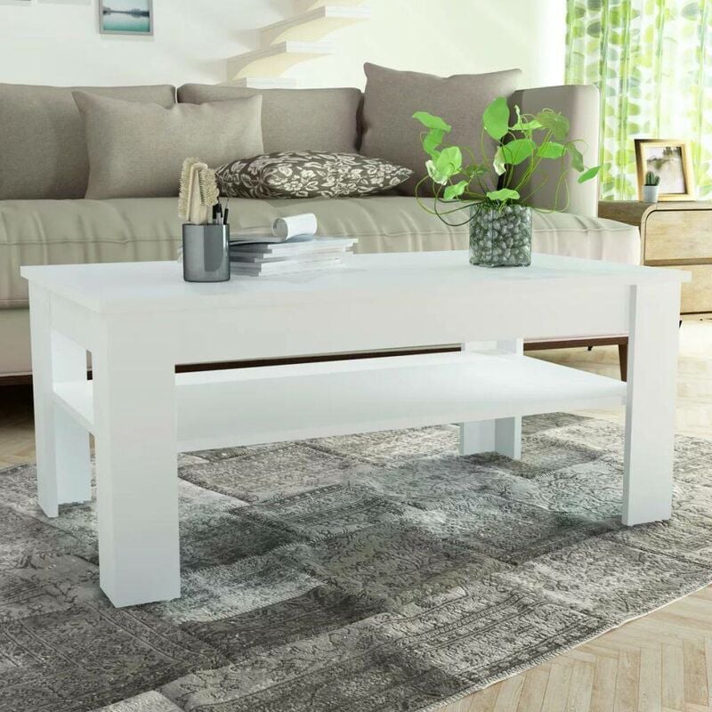Table basse en agglomere 110 x 65 x 48 cm Blanc HDV10887 - Hommoo