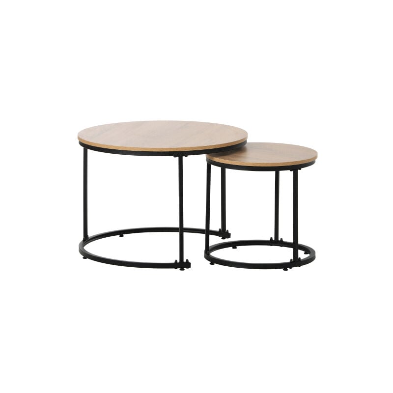 table basse ronde set de 2 tables basses salon table d'appoint ronde emboîtée aspect bois - hommoo