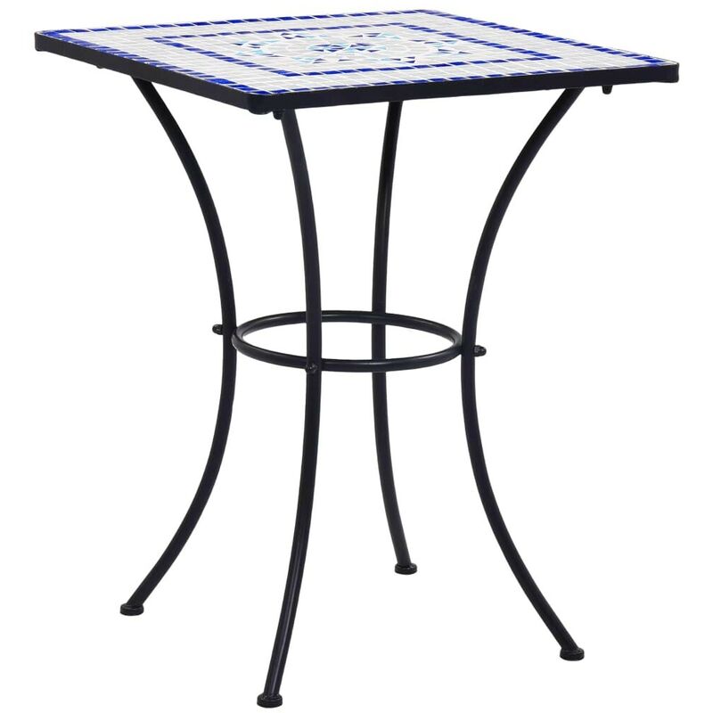 Hommoo - Table de bistro mosaïque Bleu et blanc 60 cm/Ceramique HDV30068