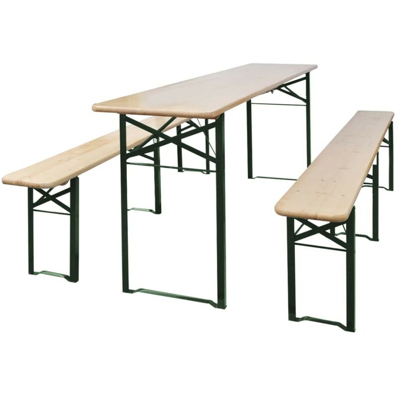 Table de brasserie pliable avec 2 bancs 220 cm Bois de sapin HDV26858 - Hommoo