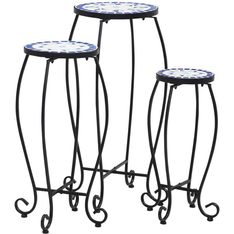 Tables mosaïque 3 pcs Bleu et blanc Céramique HDV30064 - Hommoo