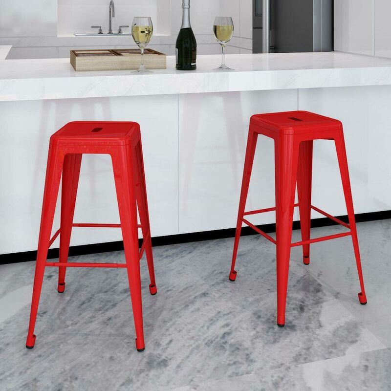 

Taburetes de barra de cocina 2 unidades acero rojo - Hommoo