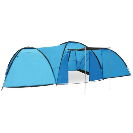 Hommoo Tente igloo de camping 650x240x190 cm 8 personnes Bleu