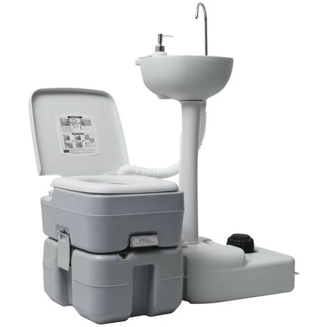 Hommoo Toilette portable de camping et support a laver les mains Gris