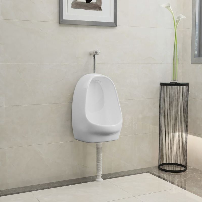 

Urinario de pared con válvula de descarga cerámica blanco - Hommoo