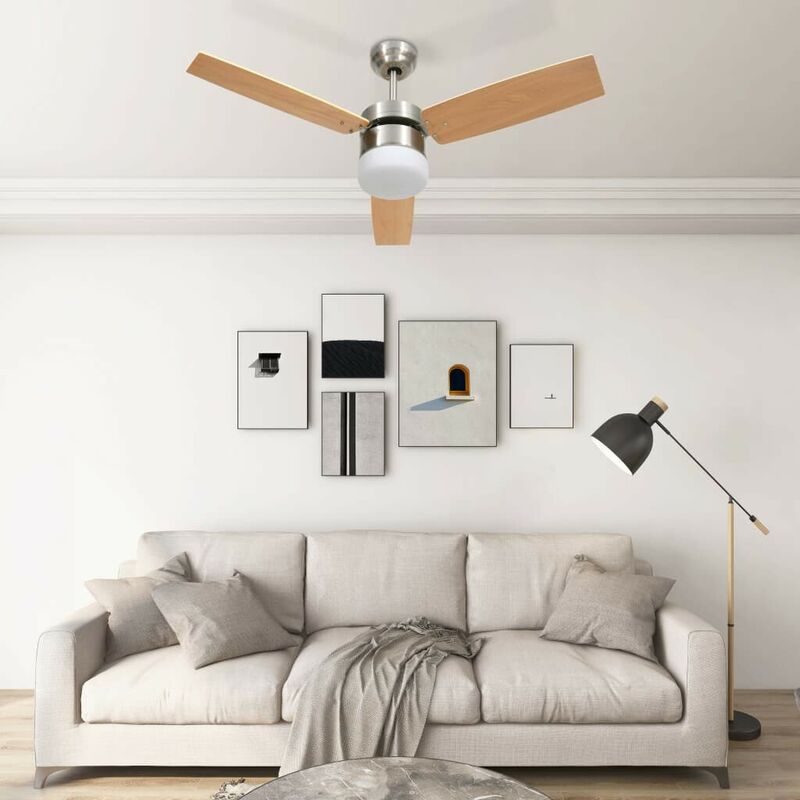 Hommoo - Ventilateur de plafond lampe et telecommande 108cm Marron clair